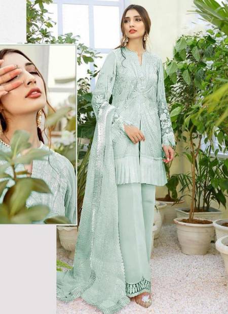 Sea Green Colour KHAYYIRA MAHGUL Designer Festive Wear Butterfly Net Embroidered With Frill Pakistani Salwara Suit Collection 2001-A